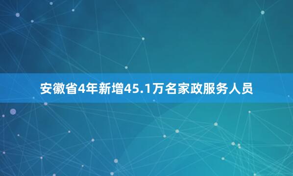 安徽省4年新增45.1万名家政服务人员